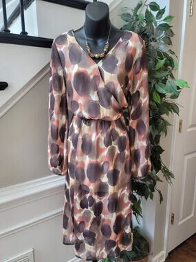Pointed Threads Midi Dress Women's Size Large Multicolor 100% Polyester V Neck